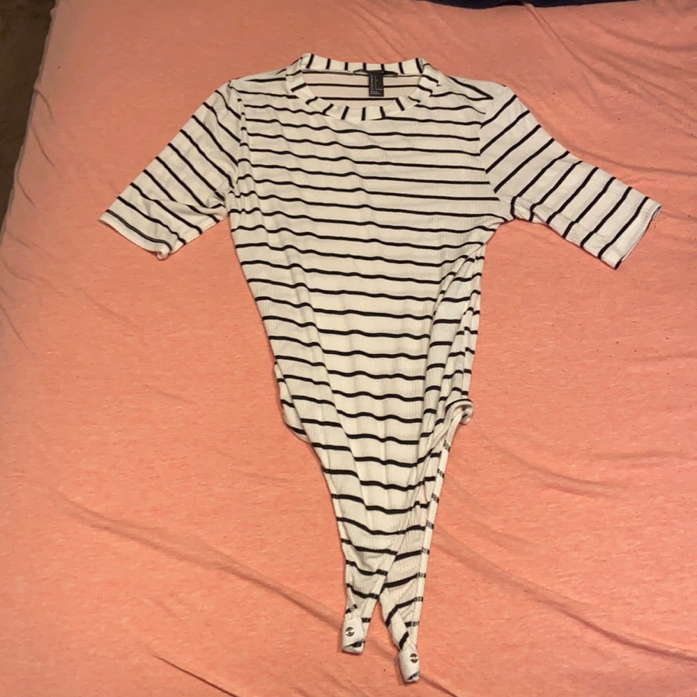 Black and white striped bodysuit size Large
